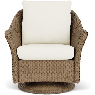 Weekend Retreat Wicker Club Chair w/ Swivel Gliders in Fawn/Sailcloth Salt By Lloyd Flanders