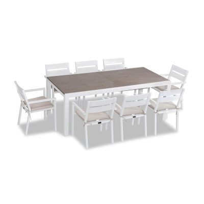 Calm Bay 9 Pc Extendable Dining Set in White/Barnwood/Cast Silver by Lakeview