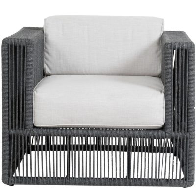 Milano Aluminum And Woven Rope Patio Club Chair W/ Sunbrella Echo Ash Cushions By Sunset West