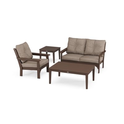 POLYWOOD Vineyard 4-Piece Deep Seating Set – Mahogany / Spiced Burlap