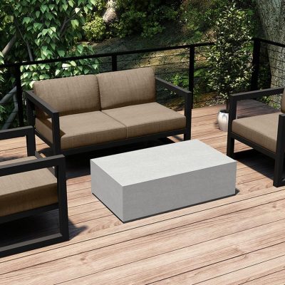 Misty Cove 4 Pc Aluminum Loveseat Set in Slate W/ Heather Beige Cushions & Long Coffee Table By Lakeview