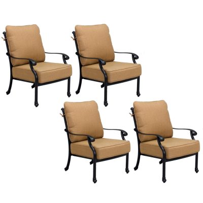 Madison 4 Piece Cast Aluminum Patio Club Chair Set W/ Sesame Polyester Cushions By Darlee