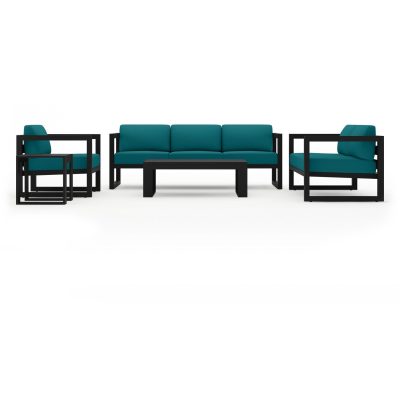 Misty Cove 5 Pc Aluminum Sofa Set in Black W/ Spectrum Peacock Cushions By Lakeview