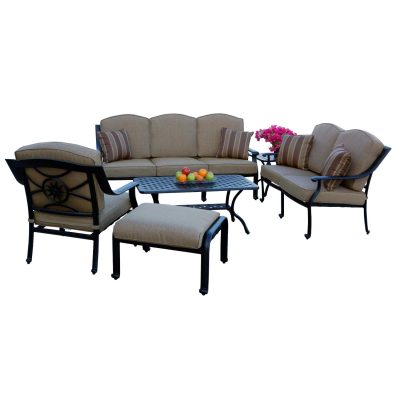 Darlee Ten Star 6 Piece Cast Aluminum Patio Conversation Set W/ Sesame Cushions