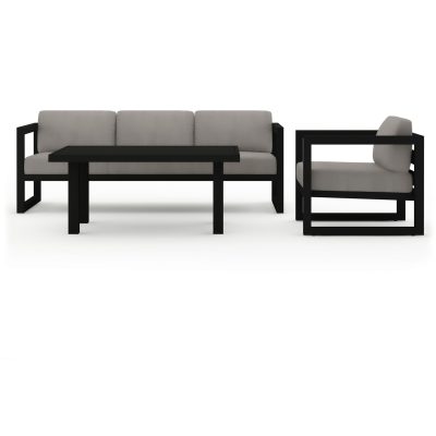 Misty Cove 3 Pc Aluminum Sofa Set in Black W/ Canvas Charcoal Cushions & Classic Chat Table By Lakeview