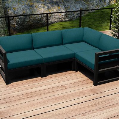 Misty Cove 4 Pc Aluminum Sectional Set in Slate W/ Spectrum Peacock Cushions By Lakeview