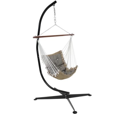 Ultimate Patio Tufted Victorian Hanging Hammock Swing w/ C-Stand – Gray