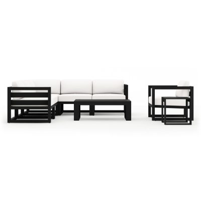 Misty Cove 8 Pc Aluminum Sectional Set in Black W/ Canvas Natural Cushions By Lakeview