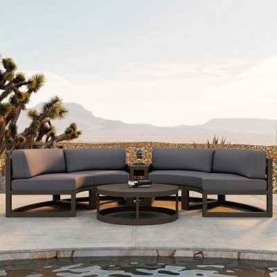 Misty Cove 4 Pc Aluminum Curve Loveseat Set in Slate W/ Canvas Charcoal Cushions By Lakeview