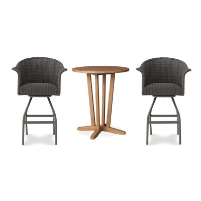 Timeless View 3 Pc Wicker Bar Set W/Bar Stools in Pewter By Lakeview