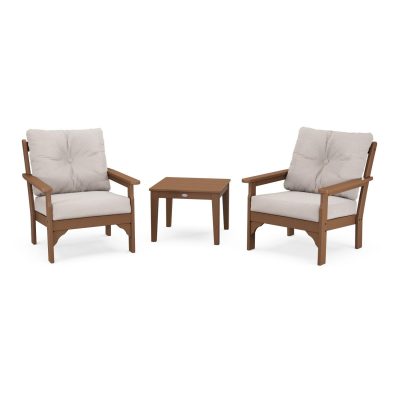 POLYWOOD Vineyard 3-Piece Deep Seating Set – Teak / Dune Burlap