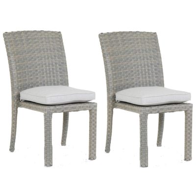 Majorca 2 Piece Wicker Patio Dining Side Chair Set W/ Sunbrella Cast Silver Cushions By Sunset West