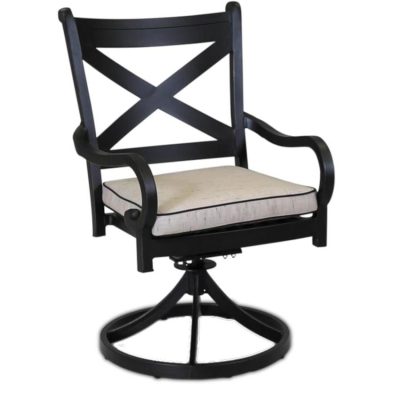 Monterey Aluminum Patio Swivel Rocker Dining Arm Chair W/ Sunbrella Frequency Sand Cushion By Sunset West