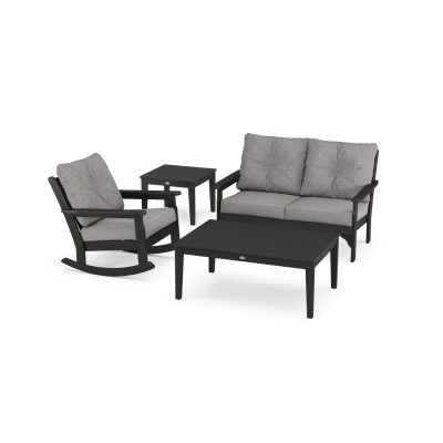 POLYWOOD Vineyard 4-Piece Deep Seating Rocker Set – Black / Grey Mist