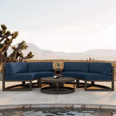 Misty Cove 4 Pc Aluminum Curve Loveseat Set in Slate W/ Spectrum Indigo Cushions By Lakeview