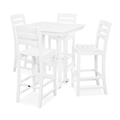 POLYWOOD La Casa Cafe 5-Piece Farmhouse Trestle Bar Set – White