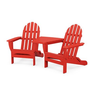 POLYWOOD Classic Folding Adirondacks W/ Connecting Table – Sunset Red