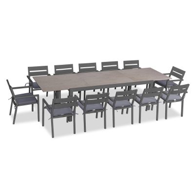 Calm Bay 13 Pc Extendable Dining Set in Slate/Barnwood/Canvas Charcoal by Lakeview