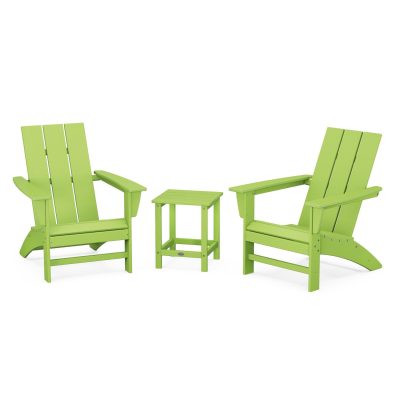 POLYWOOD Modern 3-Piece Adirondack Set w/ Long Island 18-Inch Side Table – Lime