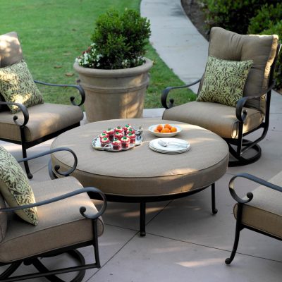 Darlee Santa Anita 5 Piece Cast Aluminum Patio Conversation Set W/ Round Ottoman & Sesame Cushions