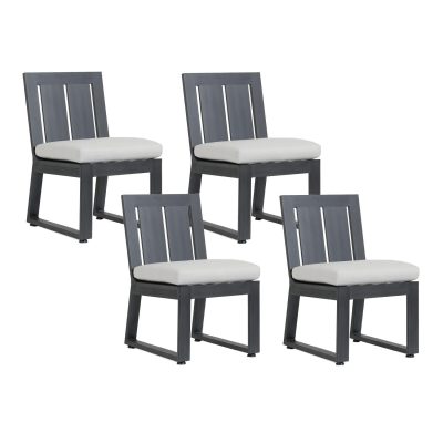 Redondo 4 Piece Aluminum Patio Dining Side Chair Set W/ Sunbrella Cast Silver Cushions By Sunset West