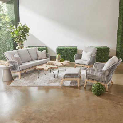 Peninsula Way 6 Pc Gray Teak Seating Set in Platinum/Smoke Gray By Lakeview