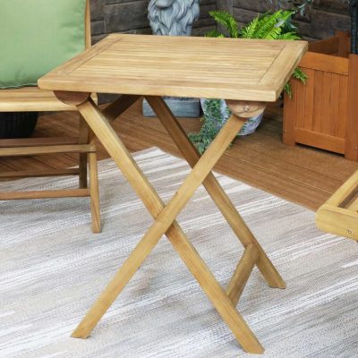 Ultimate Patio Small Wooden Folding Table – Casual Square Teak – 24-Inch