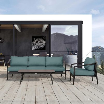 Midnight Cove 3 Pc Aluminum Sofa Seating Set in Black/Carbon/Cast Lagoon By Lakeview Outdoor Designs