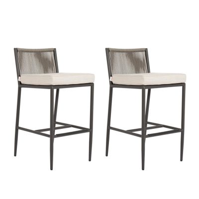 Sunset West Pietra 2 Piece Rope & Aluminum Patio Counter Stool Set W/ Sunbrella Echo Ash Cushions