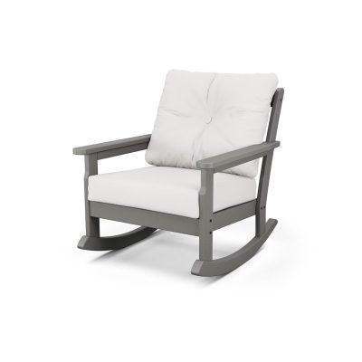 POLYWOOD Vineyard Deep Seating Rocking Chair – Slate Grey / Natural Linen