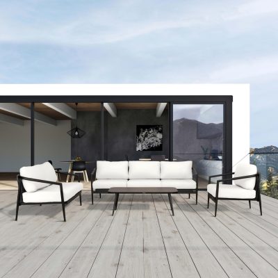 Midnight Cove 4 Pc Aluminum Sofa Loveseat Seating Set in Black/Carbon/Canvas Natural By Lakeview Outdoor Designs