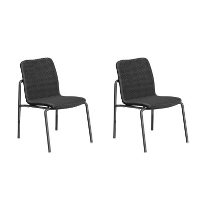 Orso 2 Pc Wicker & Aluminum Dining Side Chair in Carbon/Shadow By Oxford Garden