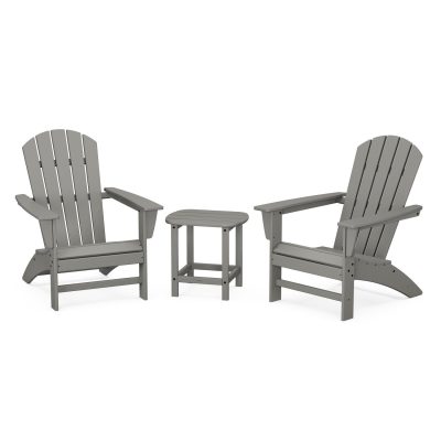 POLYWOOD Nautical 3-Piece Adirondack Set w/ South Beach 18-Inch Side Table – Slate Grey