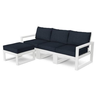 POLYWOOD EDGE 4-Piece Modular Deep Seating Set with Ottoman in White / Marine Indigo